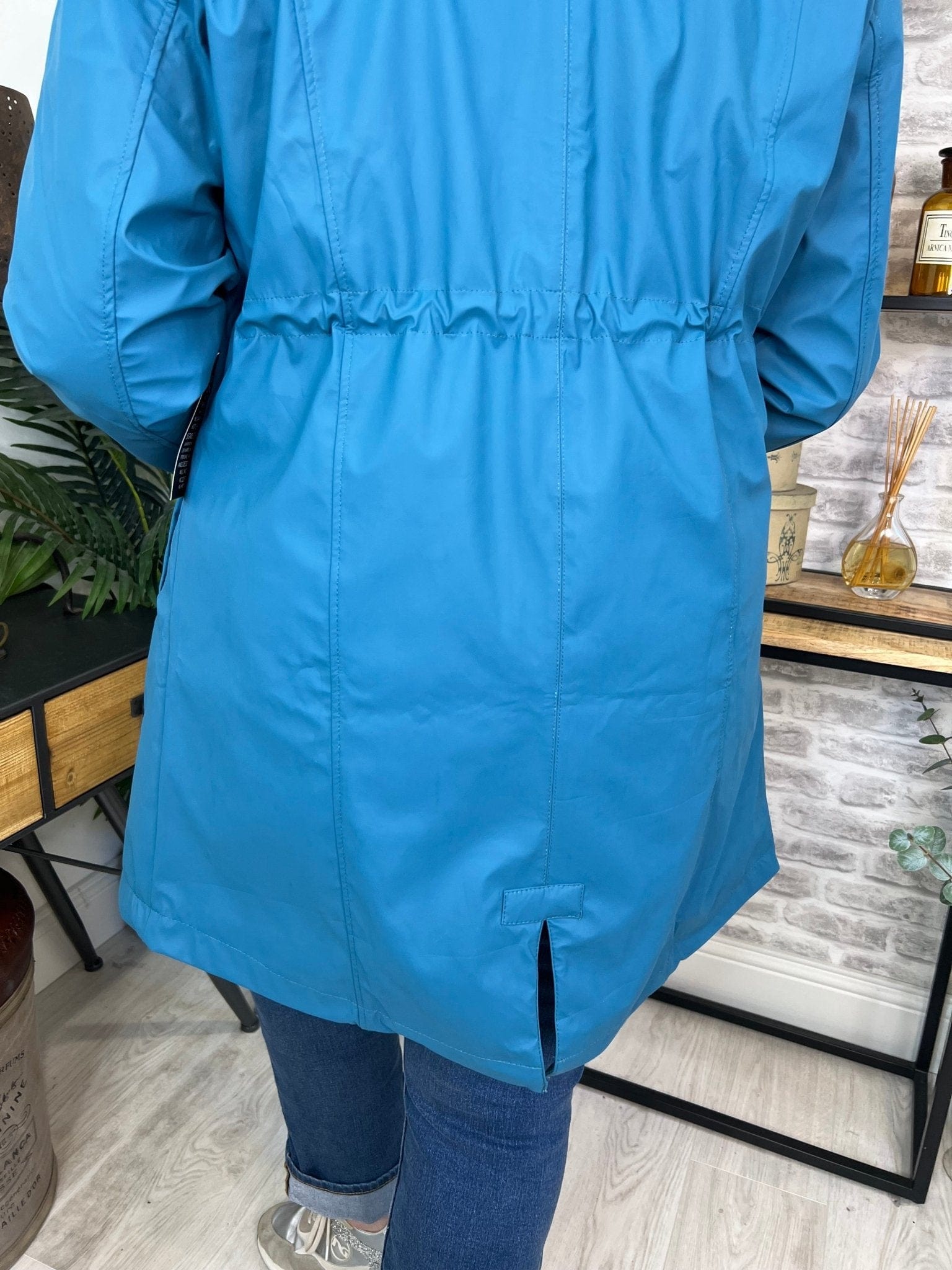 Hailey Long Striped Lined Rain Jacket In Teal - Crabtree Cottage