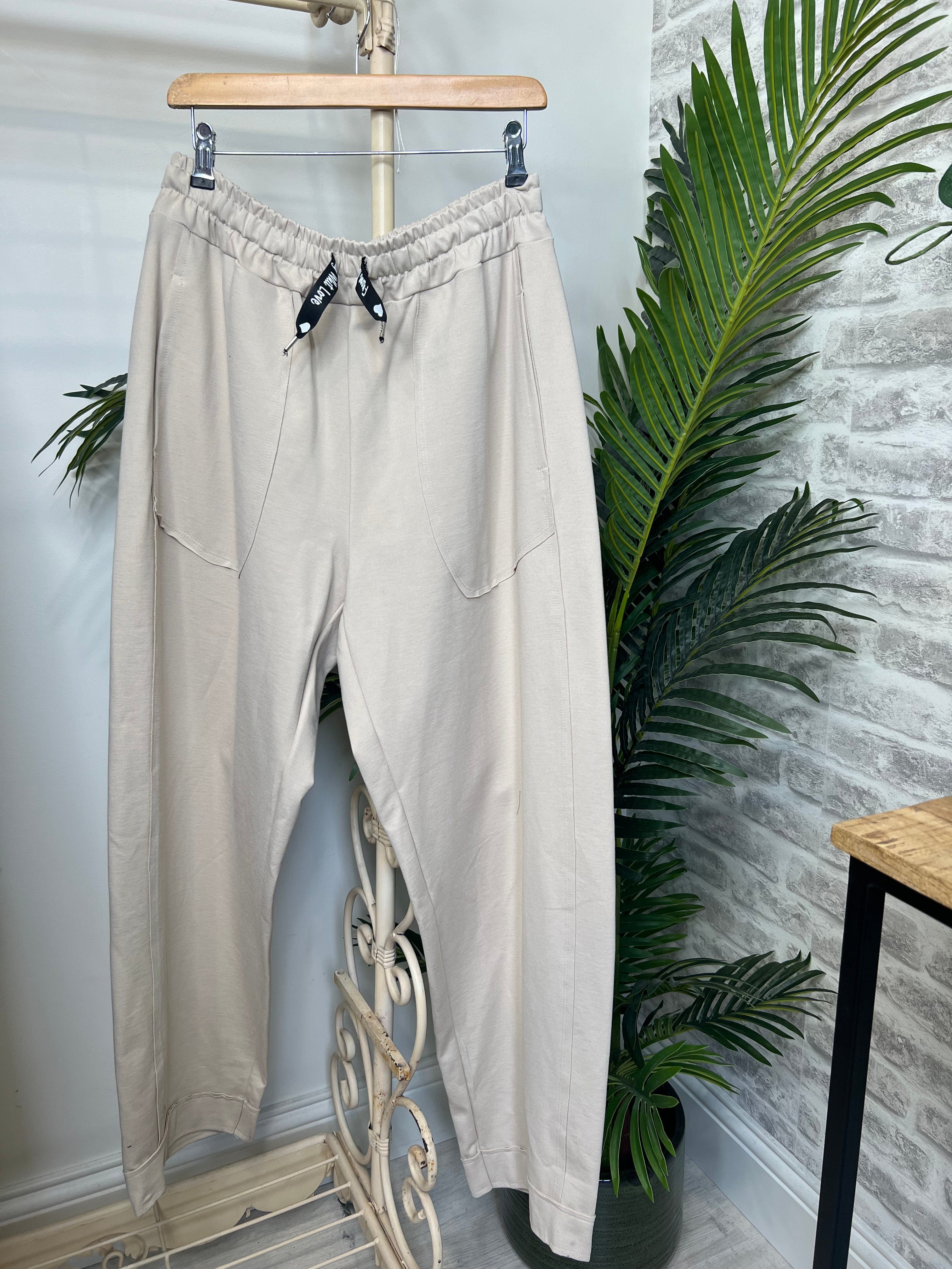 Ella Wide Leg Trousers In Stone