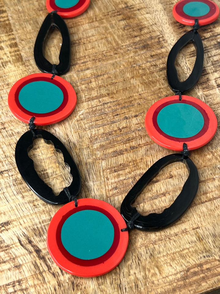 Nouvelle Oval & Circle Necklace In Red Multi