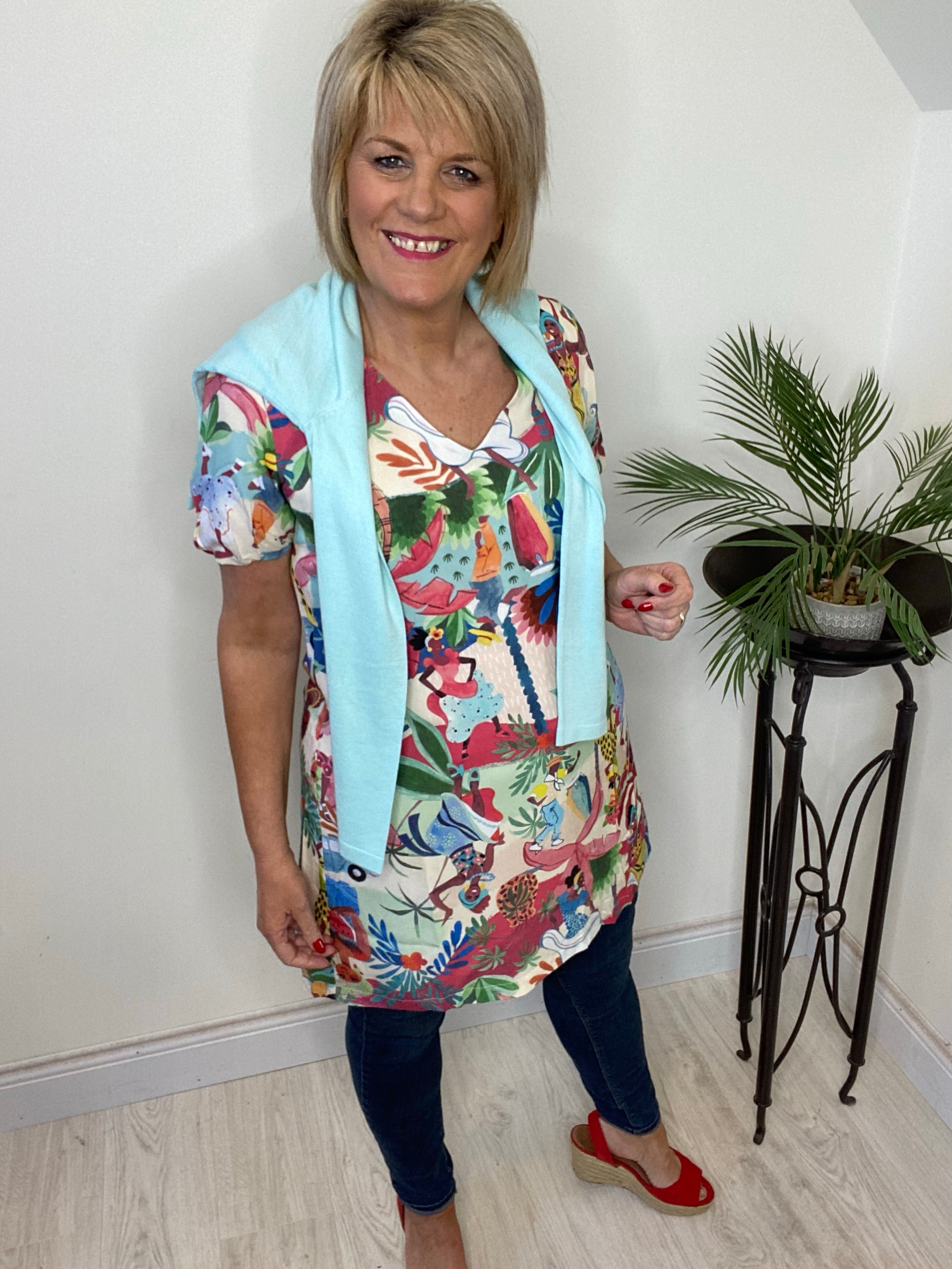 Surkana  A-Line Dress/Tunic With In Puffed Sleeves In Multi