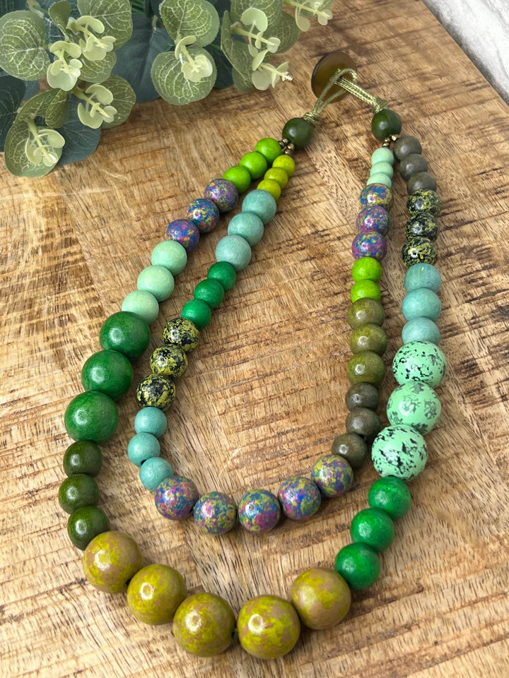 Nouvelle Double Tier Ball Necklace In Green Multi