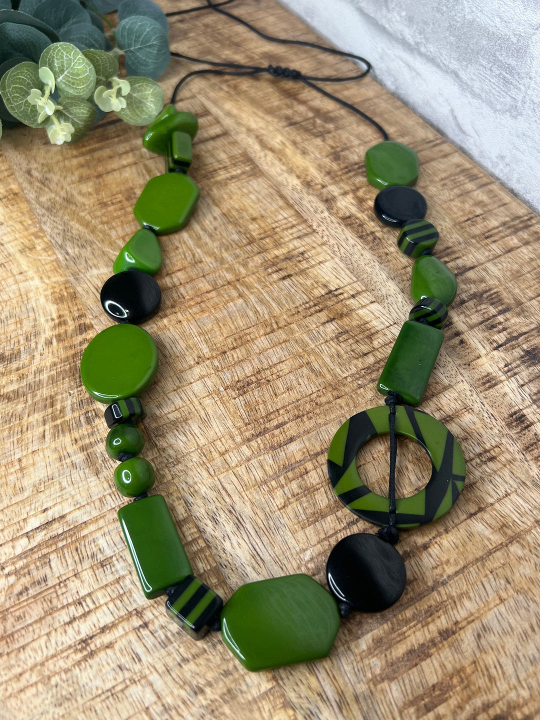 Nouvelle Mixed Shapes Striped Necklace In Forest Green & Black