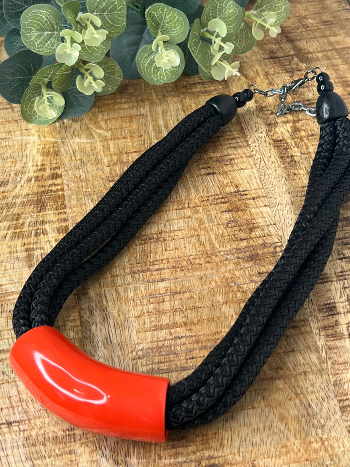 Nouvelle Black Cord Necklace With Orange Bar