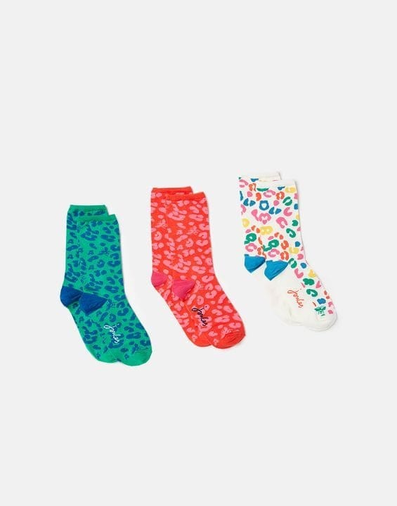 Joules Excellent Everyday 3 Pack socks In Cream Leopard - Crabtree Cottage