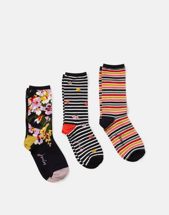 Joules Excellent Everyday 3 Pack socks In French Navy Floral - Crabtree Cottage