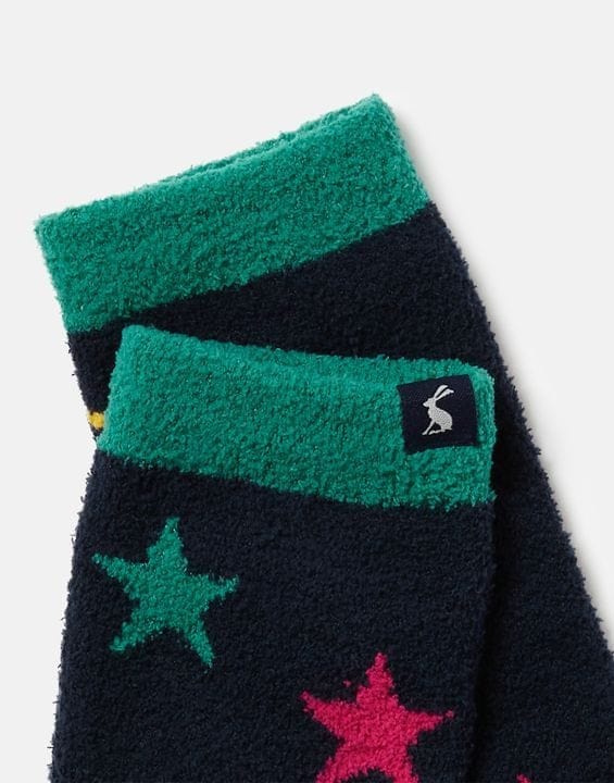 Joules Fluffy socks In Navy multi Star - Crabtree Cottage
