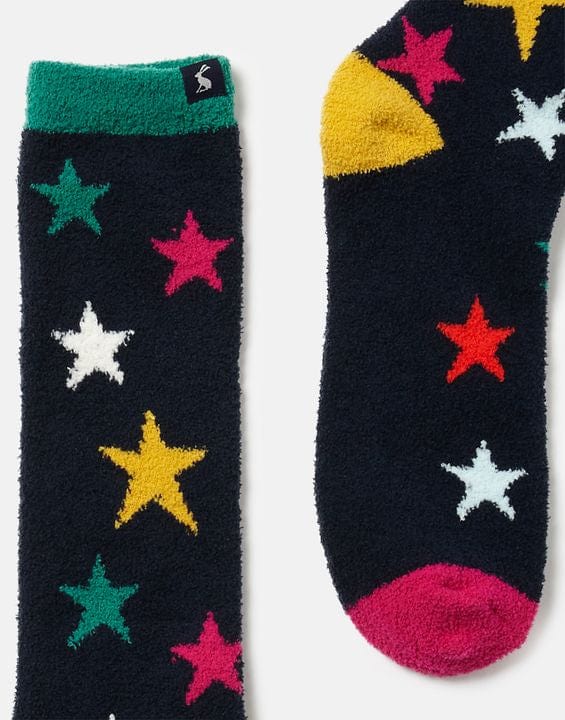 Joules Fluffy socks In Navy multi Star - Crabtree Cottage