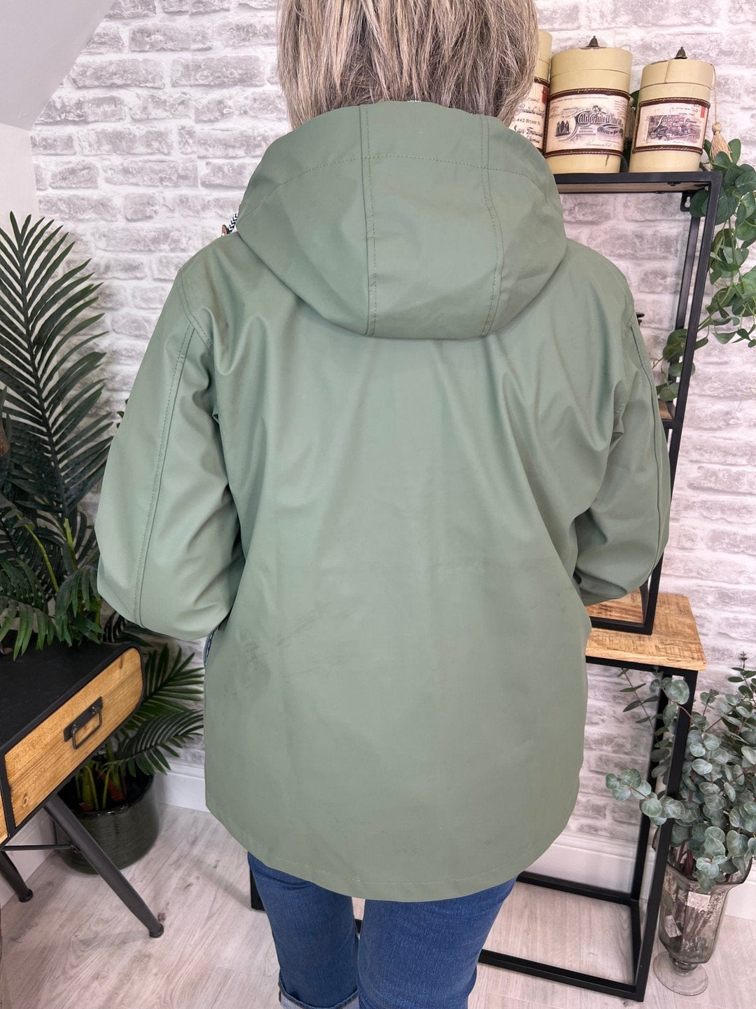 Judy Short Striped Lined Rain Jacket In Green - Crabtree Cottage