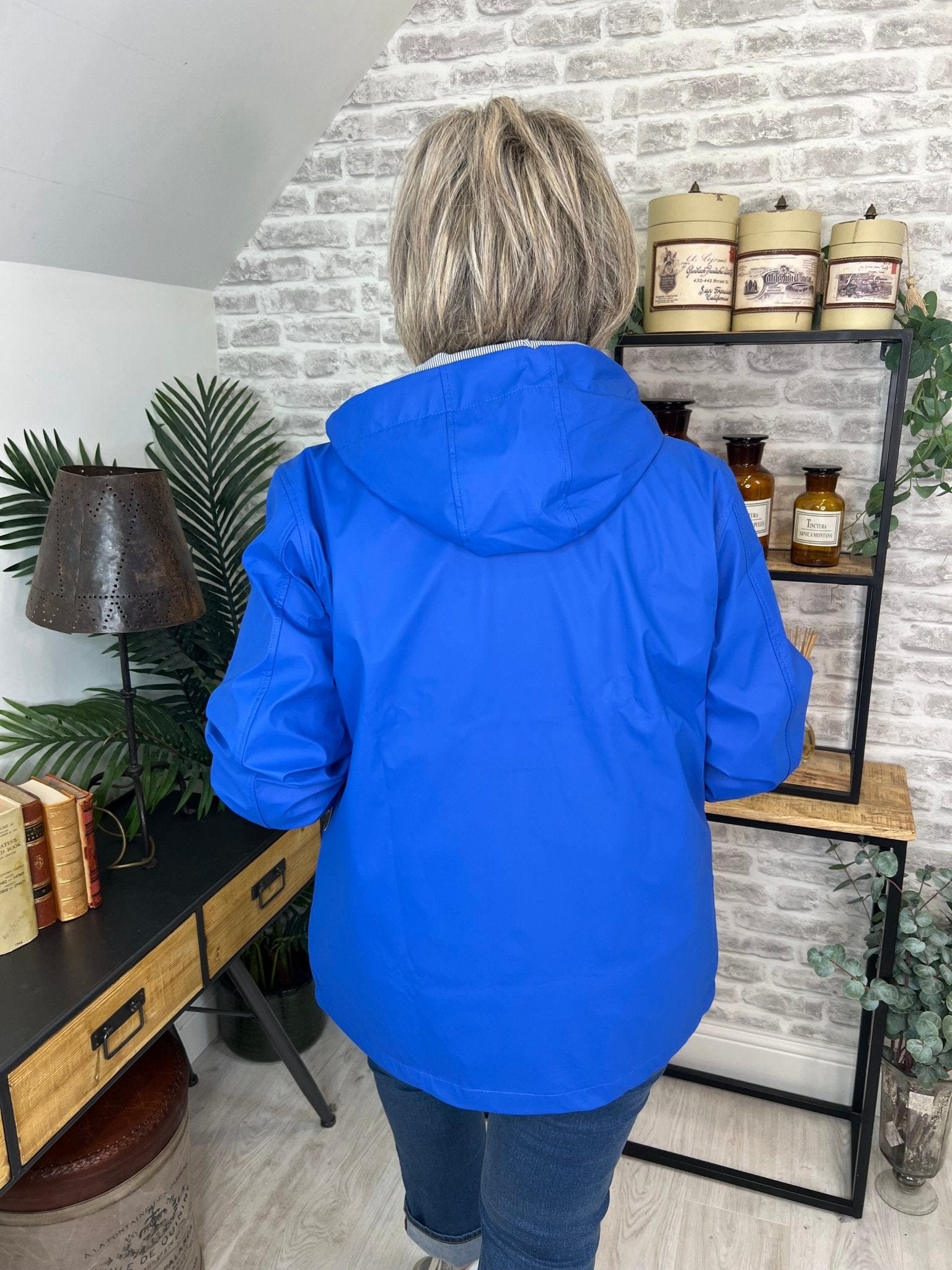 Judy Short Striped Lined Rain Jacket In Royal Blue - Crabtree Cottage