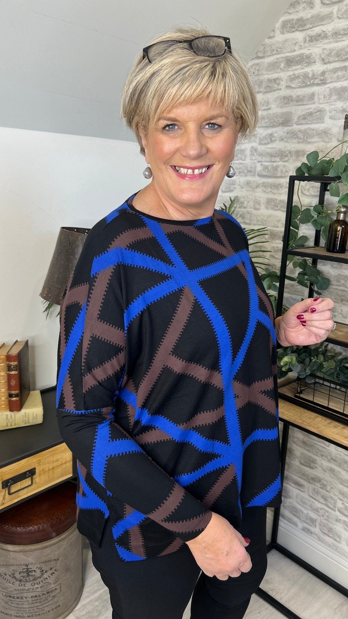 Masai Barr Jersey Print Top in Blue multi - Crabtree Cottage