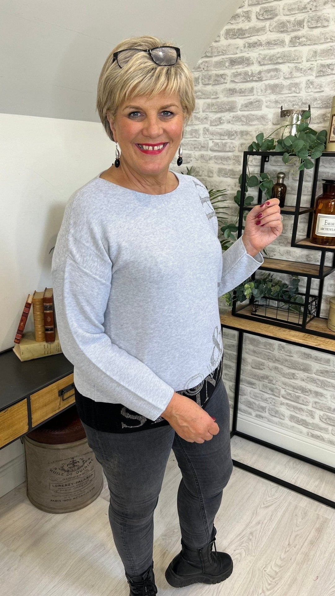 Monari Colour Block Jumper With Glitz In Grey - Crabtree Cottage