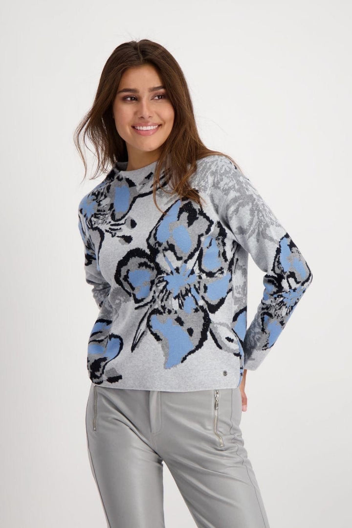Monari Fine Pullover Knit In Cloud Melange Pattern - Crabtree Cottage