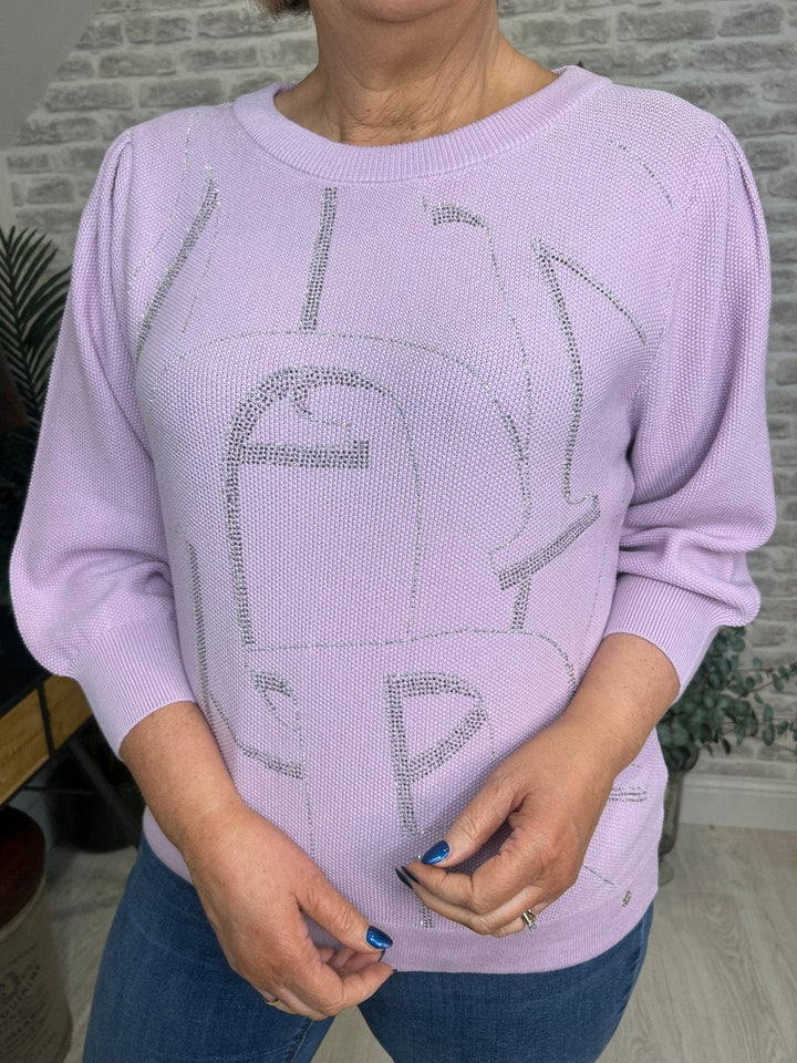 Monari Pullover With Rhinestone Letters In Lilac - Crabtree Cottage