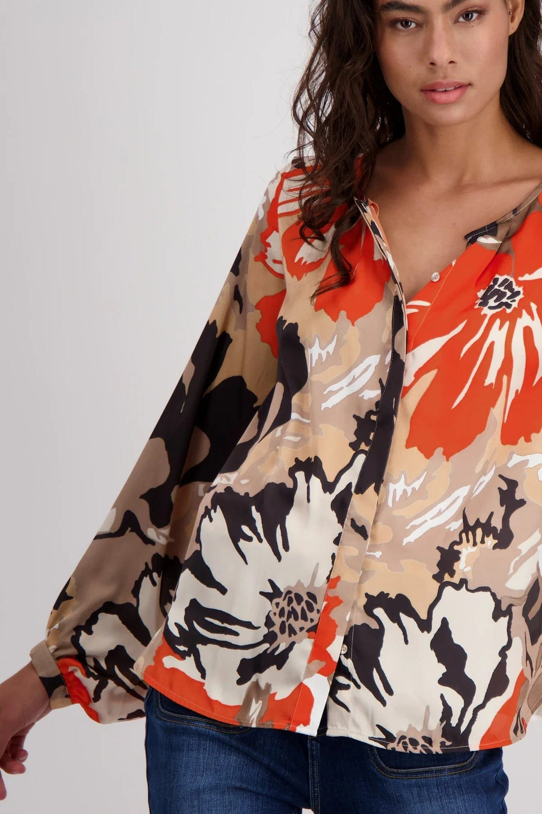 Monari Satin Floral Print blouse in Orange - Crabtree Cottage