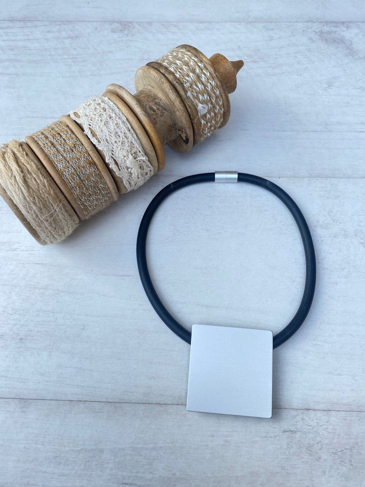 Nouvelle black rubber with light gold square Necklace - Crabtree Cottage