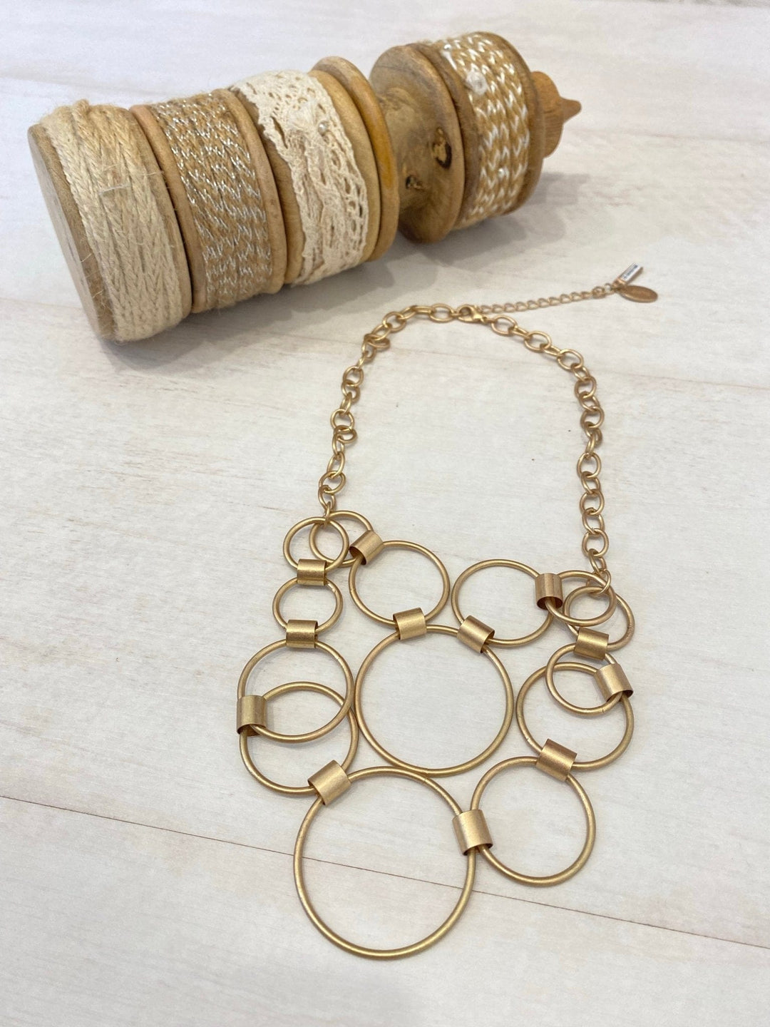 Nouvelle Gold Metal Ring Multi Circle Necklace - Crabtree Cottage