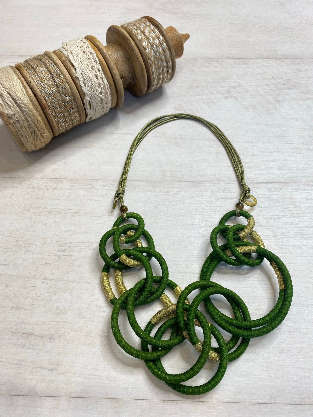 Nouvelle Green & Gold Ring Necklace - Crabtree Cottage