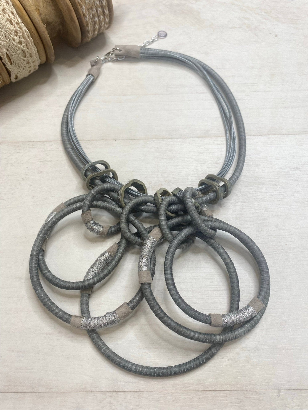 Nouvelle Grey & Silver Multi Ring Necklace - Crabtree Cottage
