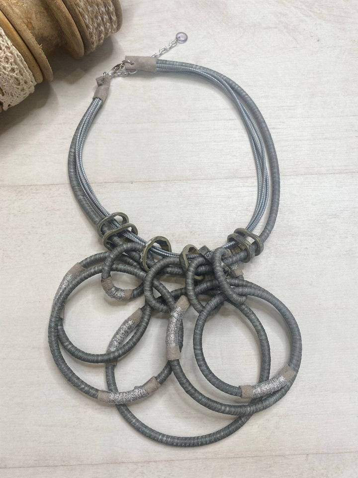 Nouvelle Grey & Silver Multi Ring Necklace - Crabtree Cottage