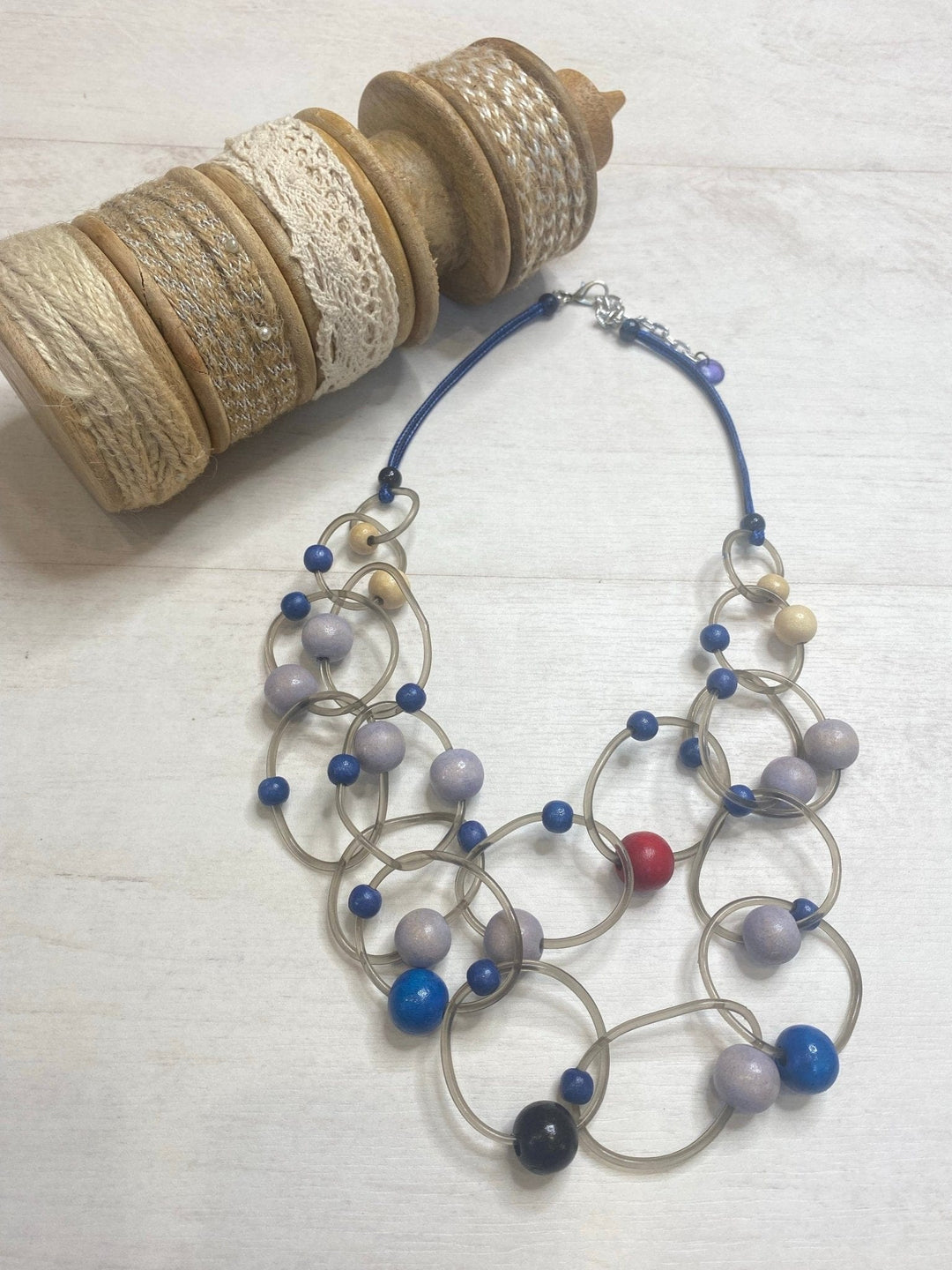 Nouvelle Navy Multicoloured Ring/Ball Necklace - Crabtree Cottage