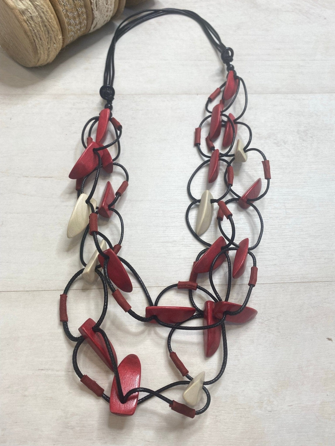Nouvelle Red & Cream Tiered Multicoloured Necklace - Crabtree Cottage