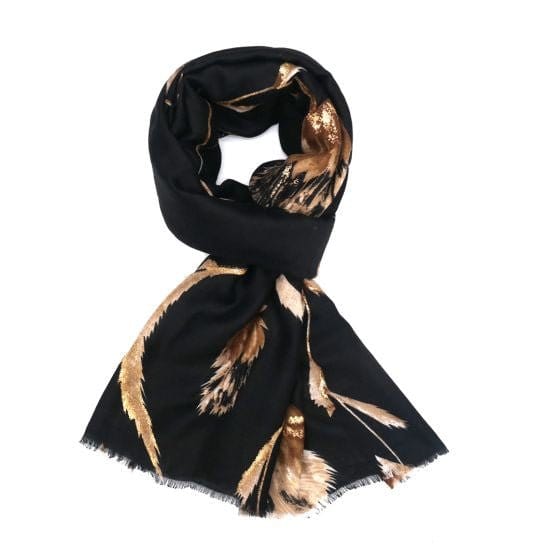Olive Autumn Gold Thistle Print Scarf In Black - Crabtree Cottage