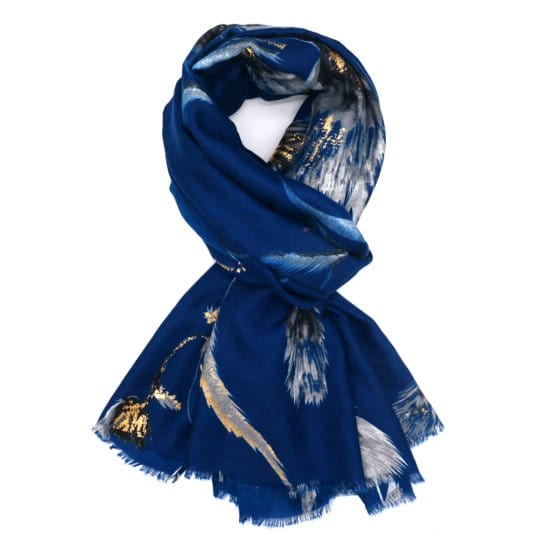 Olive Autumn Gold Thistle Print Scarf In Navy - Crabtree Cottage