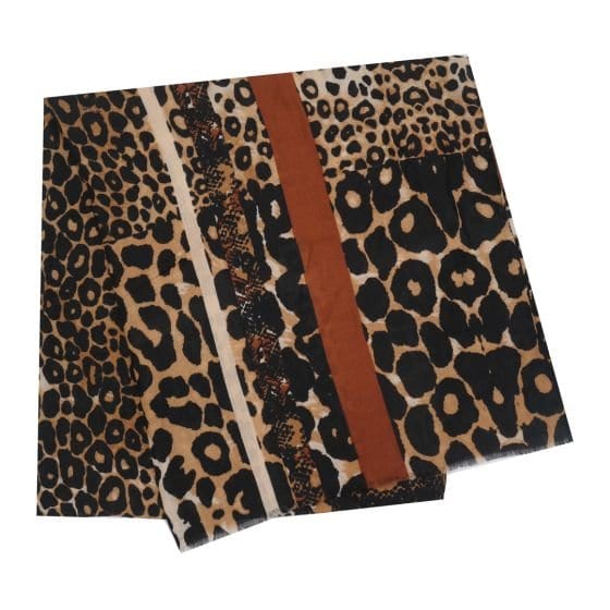 Olive Leopard Border Print Scarf In Brown - Crabtree Cottage