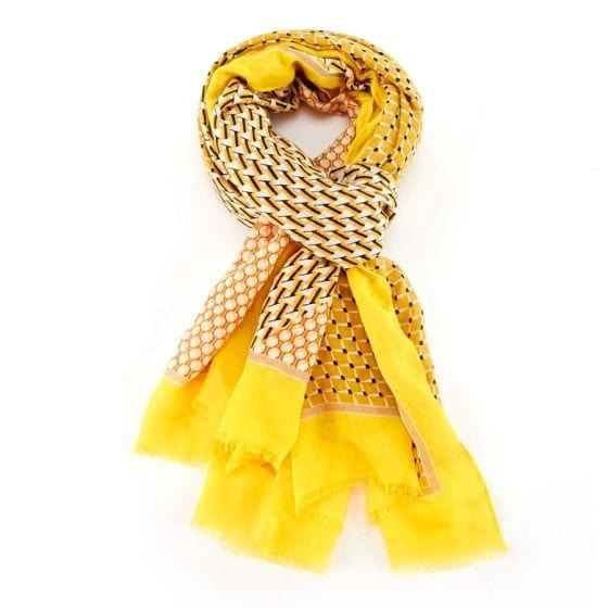Olive Patterned Scarf In Yellow Mix - Crabtree Cottage