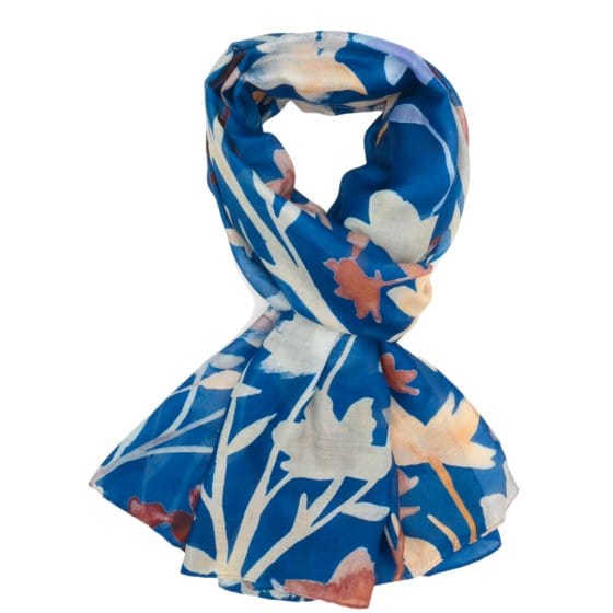 Olive Watercolour Silhouettes Print Scarf In Navy - Crabtree Cottage