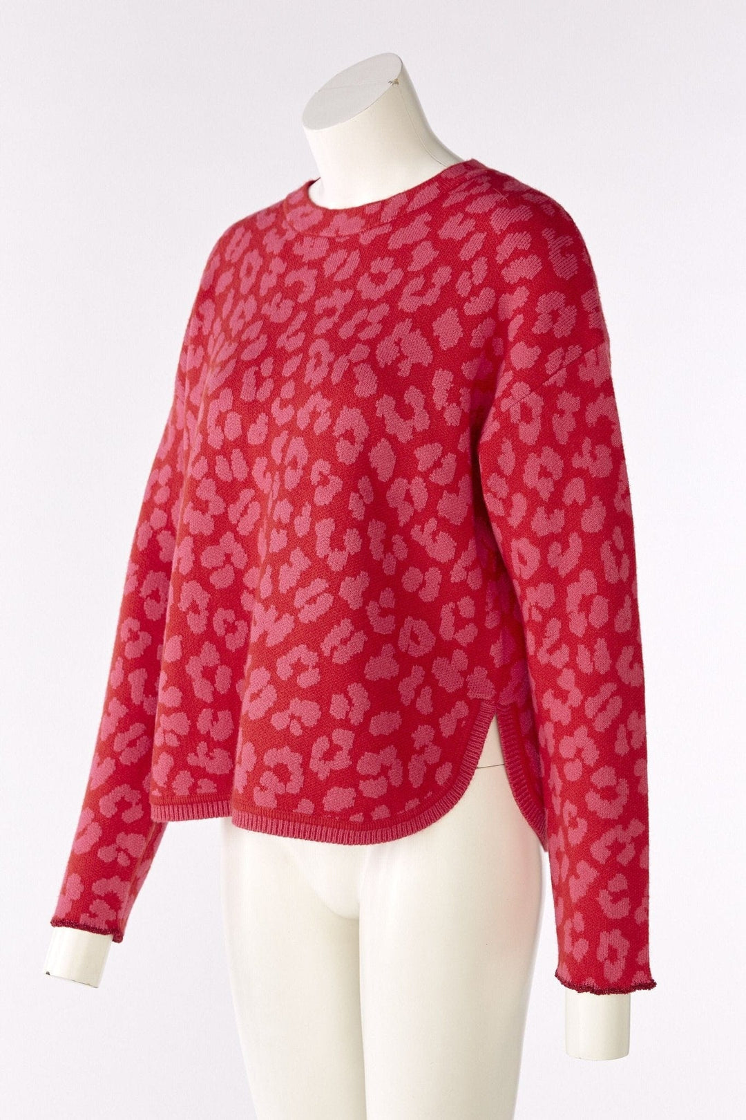 Oui Animal Print Knitted Jumper In Red & Coral - Crabtree Cottage