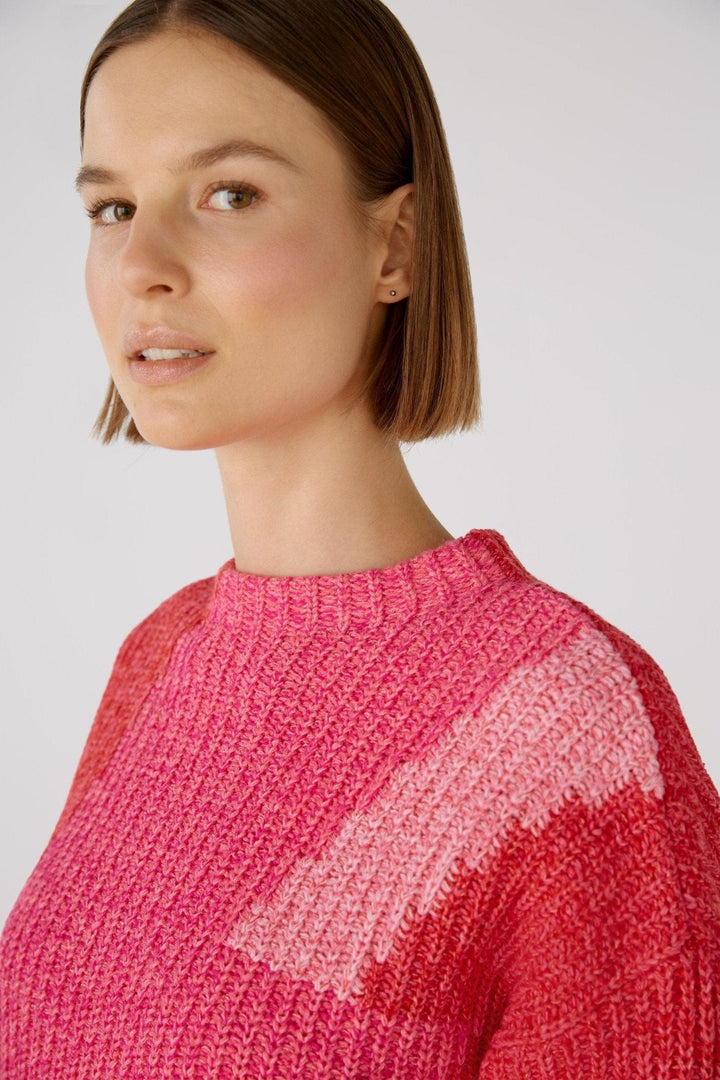 Oui Block Line Knitted Jumper In Red & Coral - Crabtree Cottage