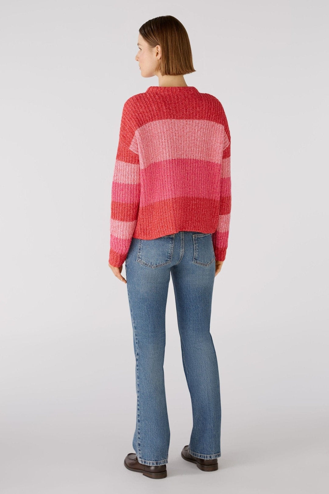 Oui Block Line Knitted Jumper In Red & Coral - Crabtree Cottage