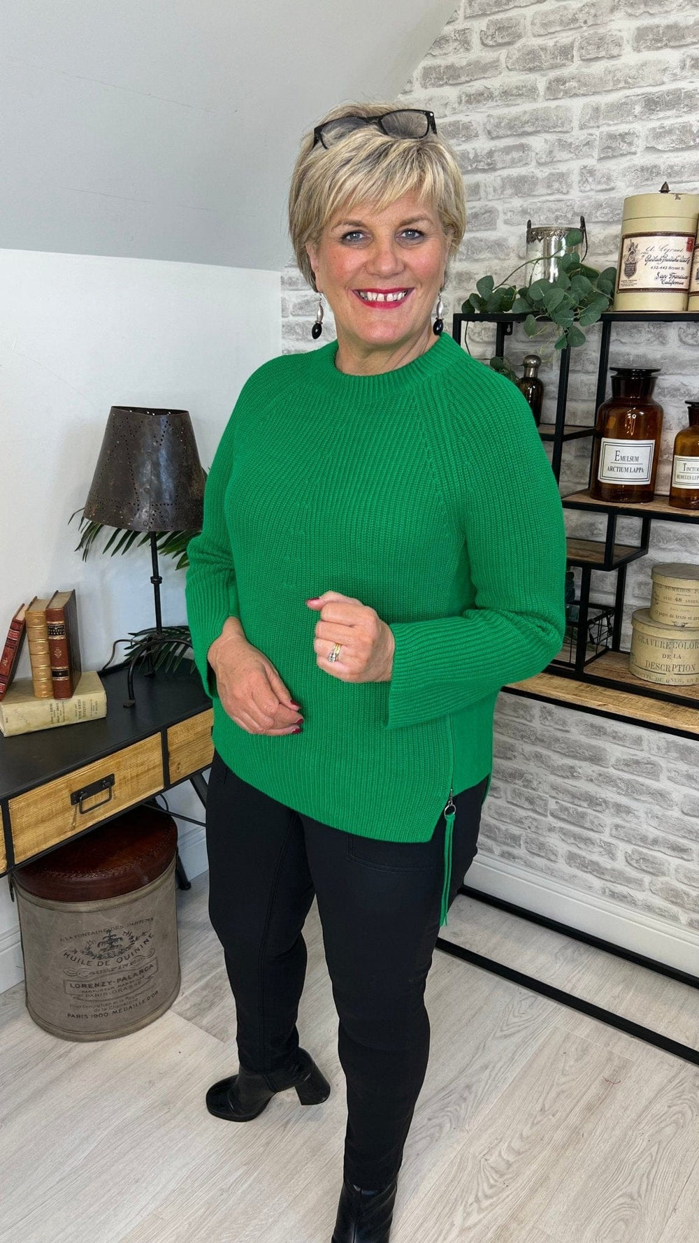 Oui Cotton Jumper With Zip In Green - Crabtree Cottage