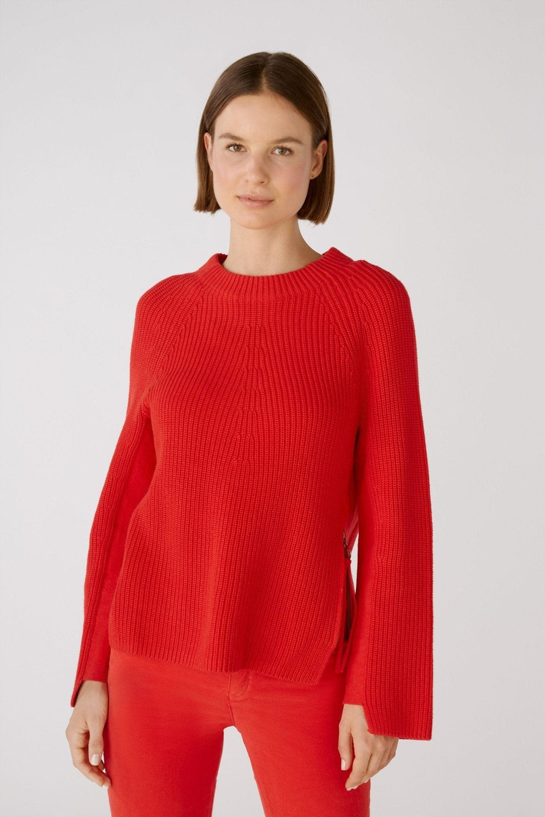 Oui Cotton Jumper With Zip In Red - Crabtree Cottage
