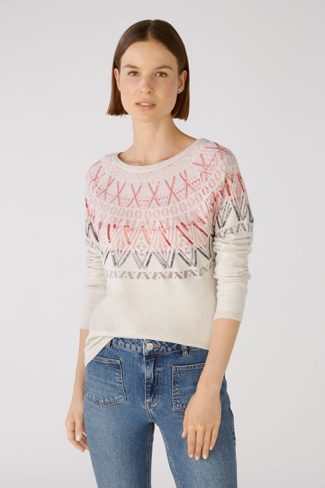 Oui Fairisle Jumper With Sequence In Cream Multi - Crabtree Cottage