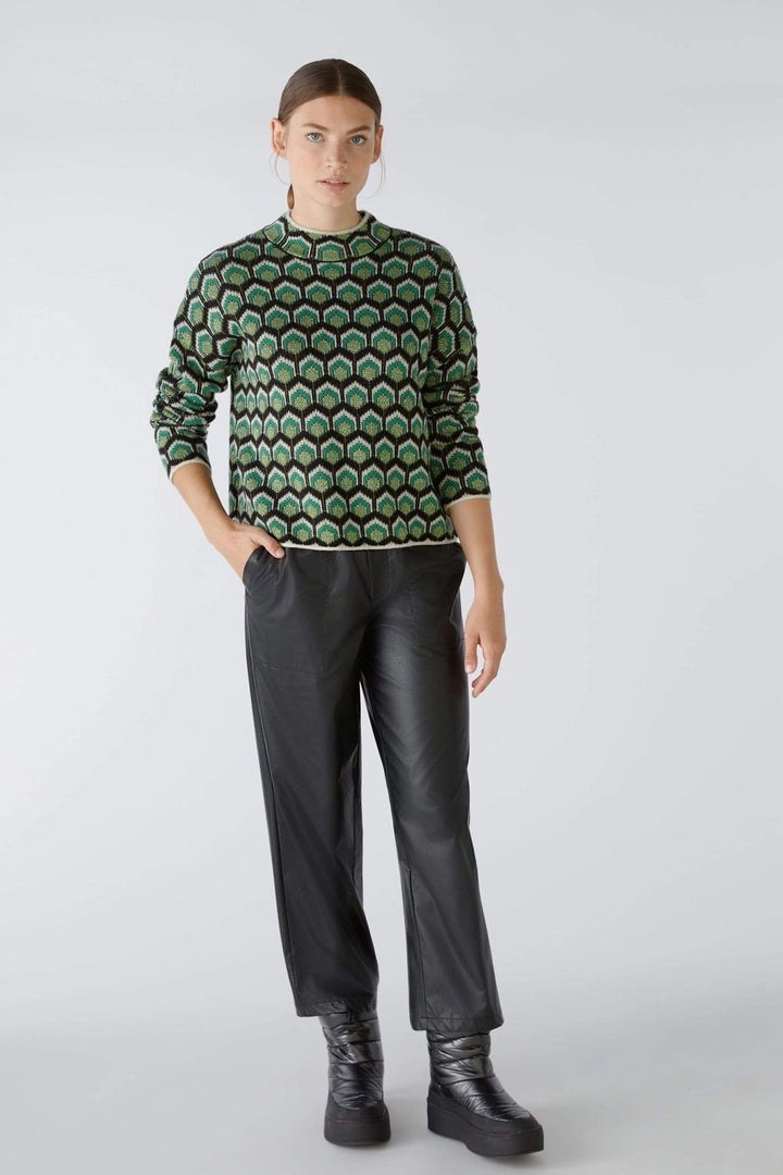 Oui multi patterned Knitted Jumper In Green & Black - Crabtree Cottage