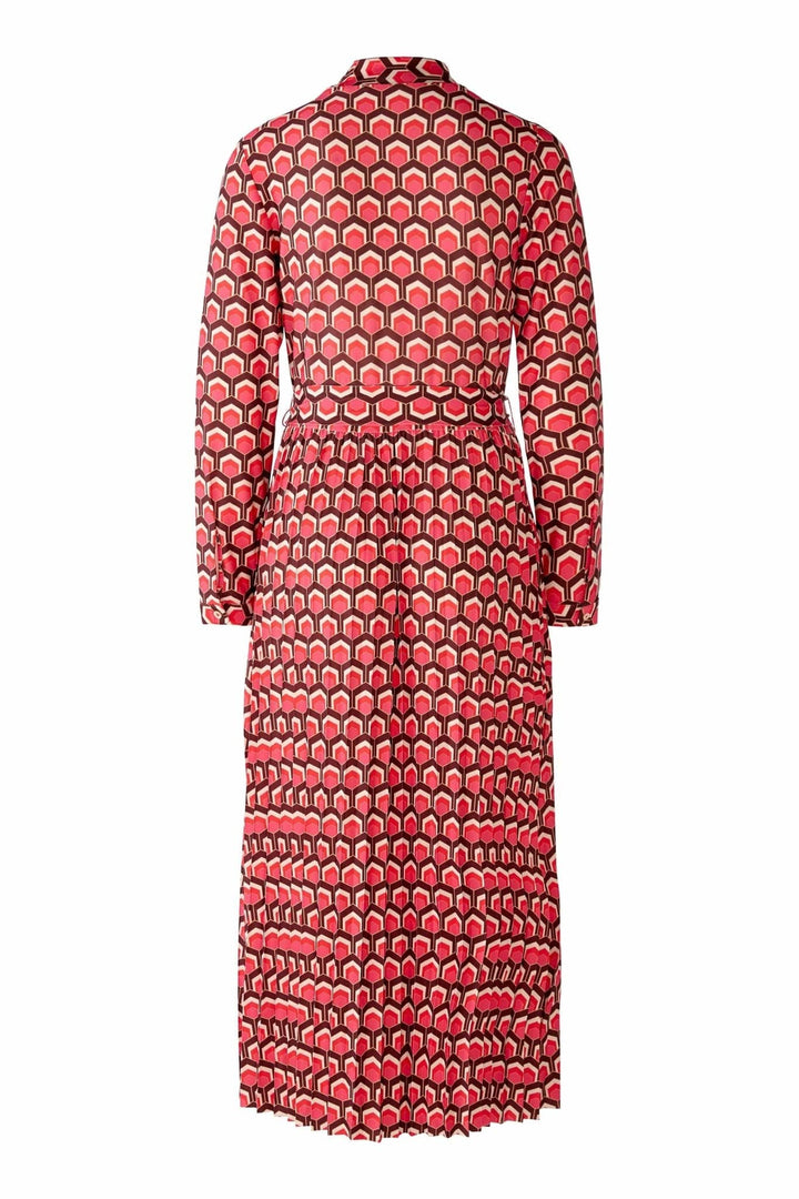 Oui Patterned Dress With Belt In Deep Coral Mix - Crabtree Cottage