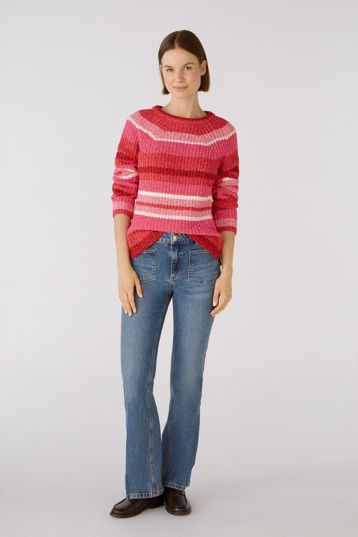 Oui Striped Knitted Jumper In Red & Coral - Crabtree Cottage
