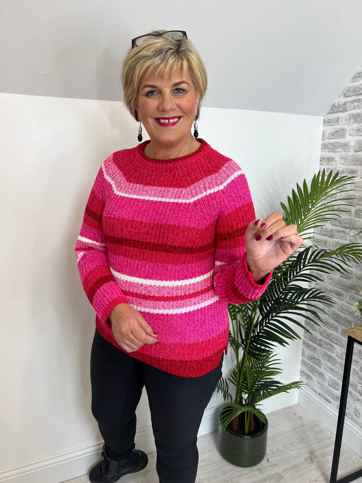 Oui Striped Knitted Jumper In Red & Coral - Crabtree Cottage