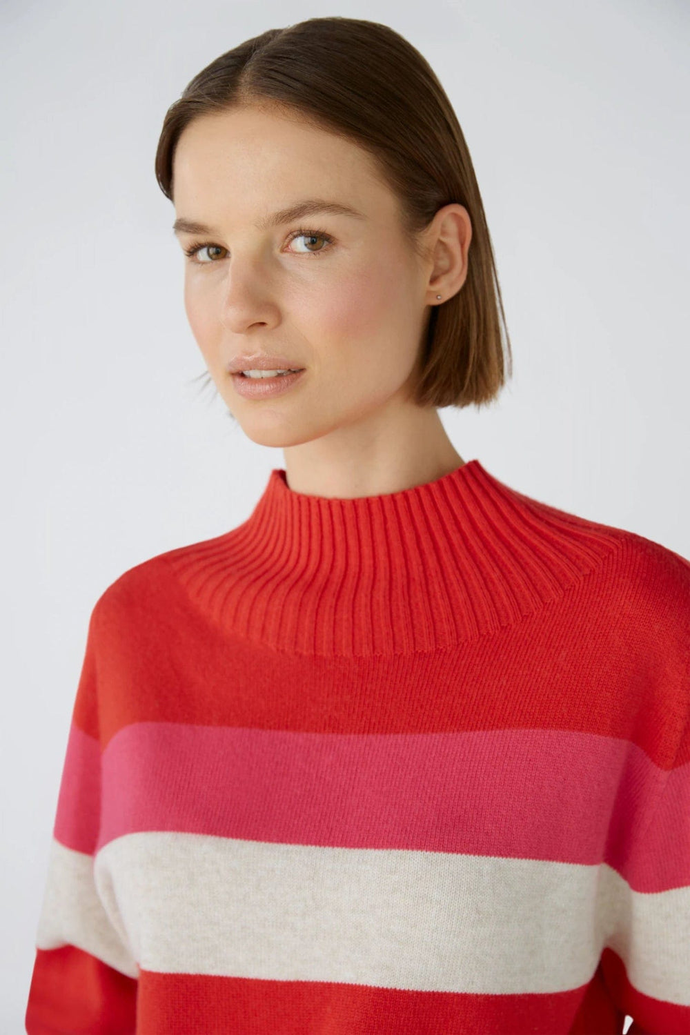 Oui Stripped Knitted Jumper In Red Rose - Crabtree Cottage