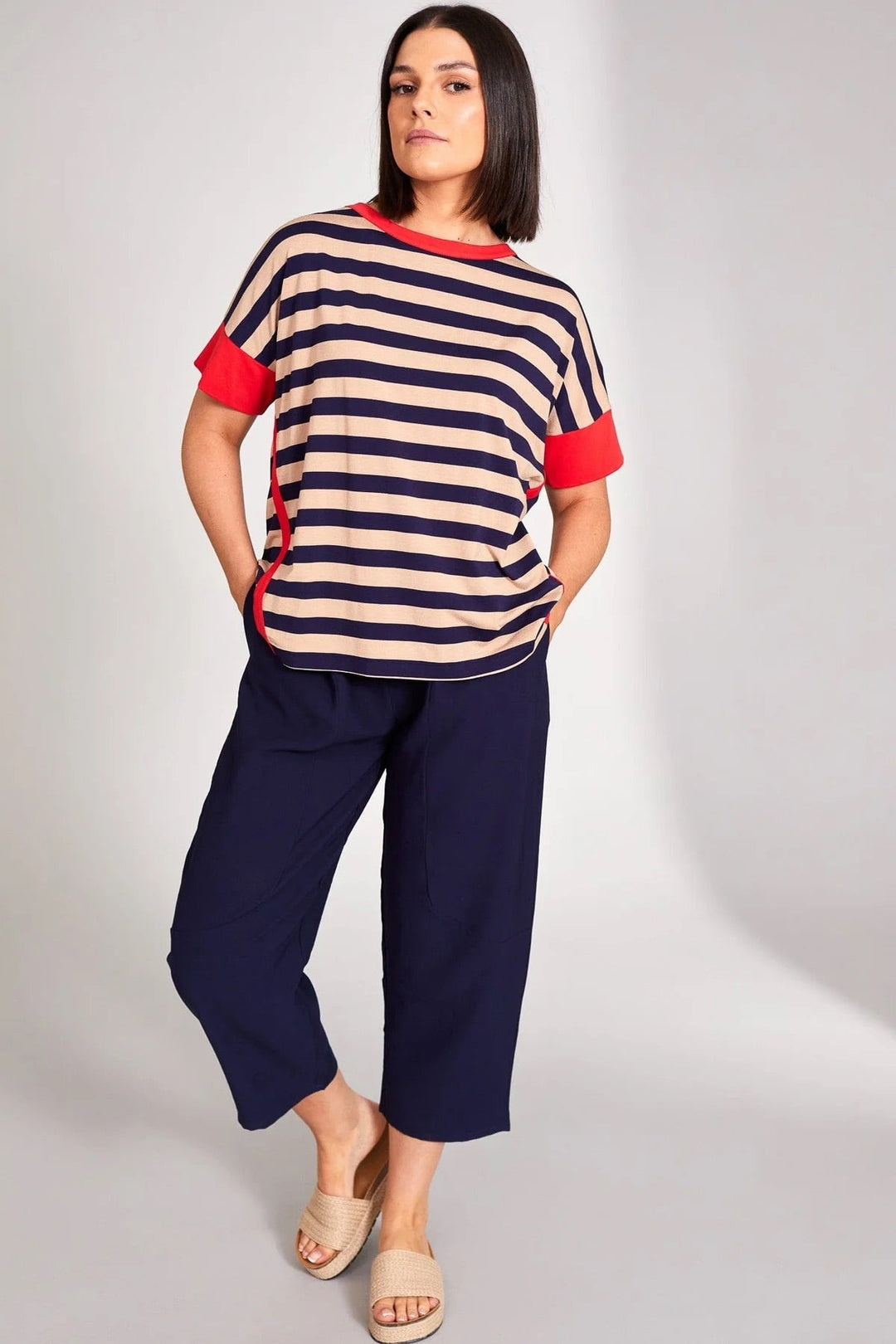 Peruzzi Stripe Top With Contrast In Navy - Crabtree Cottage