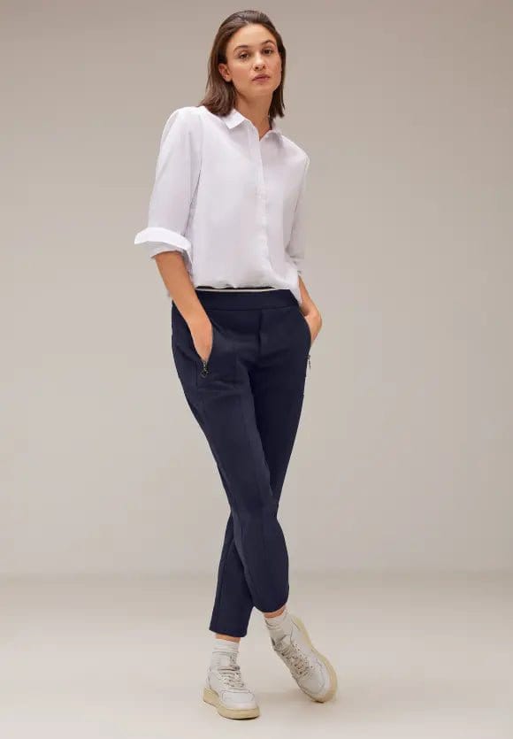 Street One Bonny Scuba Trousers In Navy - Crabtree Cottage