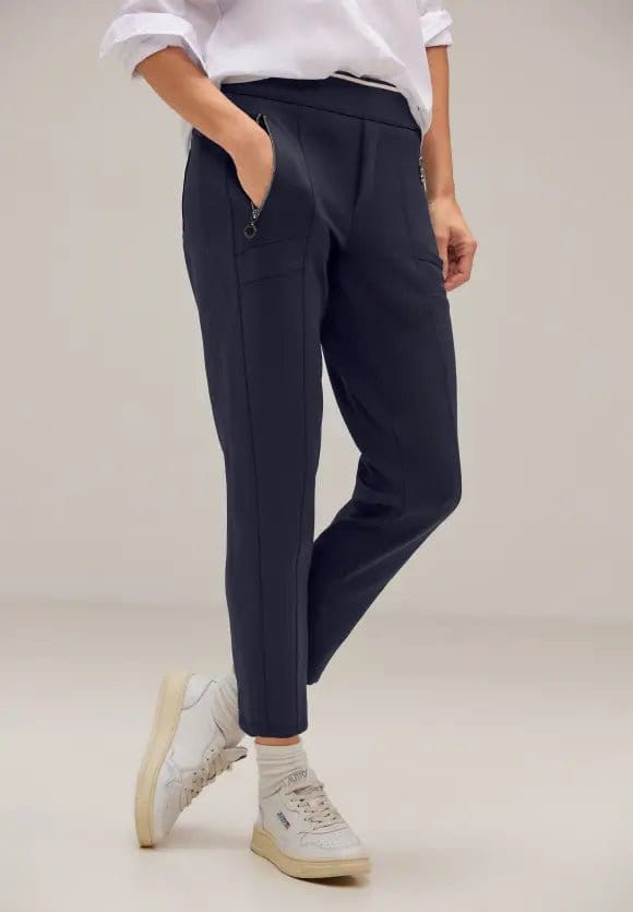 Street One Bonny Scuba Trousers In Navy - Crabtree Cottage