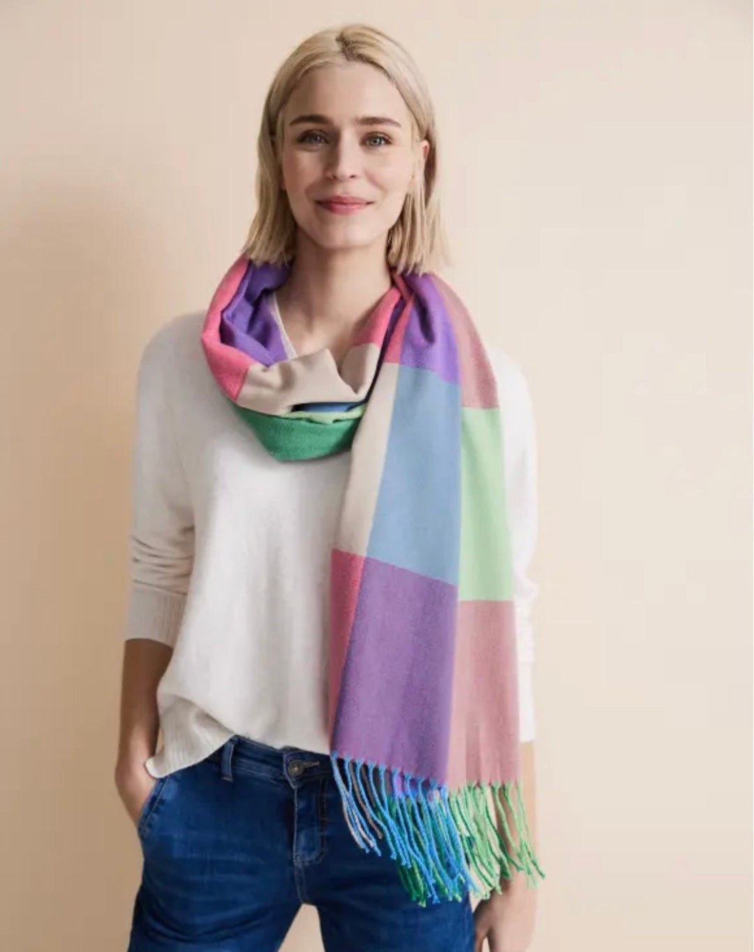 Street One Soft Checked Scarf In Multicoloured - Crabtree Cottage