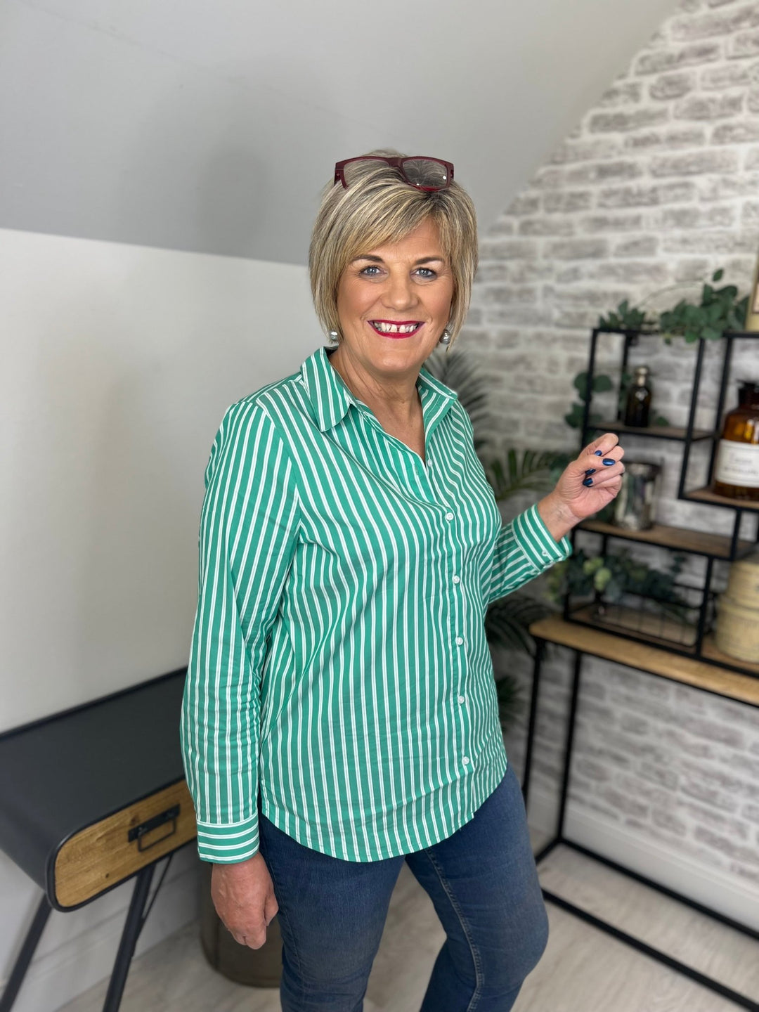 Street One Striped Blouse In Fresh Spring Green - Crabtree Cottage