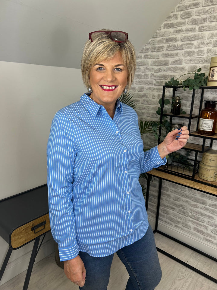 Street One Striped Blouse In Light Spring Blue - Crabtree Cottage