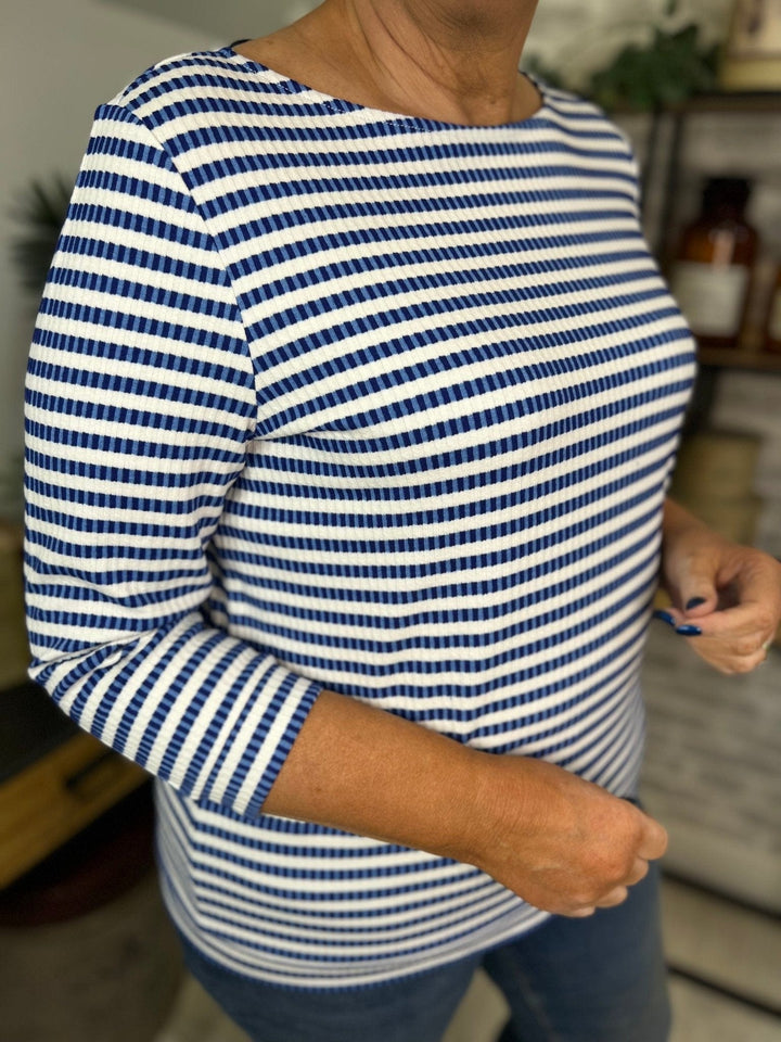 Street One Striped Boat Neck Top In Fresh Blue by - Crabtree Cottage