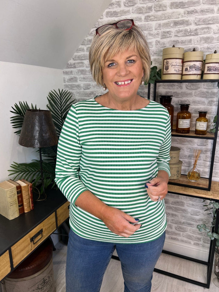 Street One Striped Boat Neck Top In Fresh Spring Green by - Crabtree Cottage