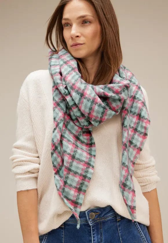 Street One Triangle Mini Check Scarf In Polar Mint - Crabtree Cottage